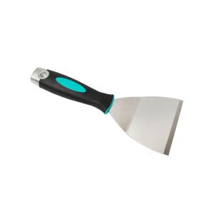 Tile remover scraper in black with teal blue accents.