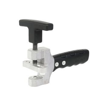 Black handlebar and clamp on the tile breaker.