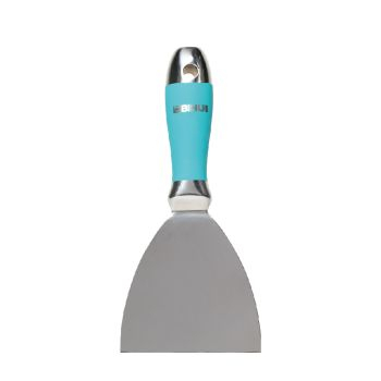 Putty knife with knife scraper down and teal handle up with BIHUI logo on the handle.