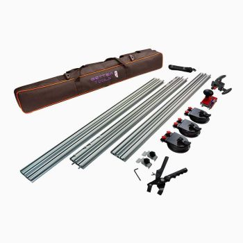 Parts showcasing the 128" Large Format Tile Cutter.  Includes a storage bag and all the pieces.