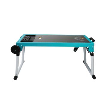 black workbench with teal trim